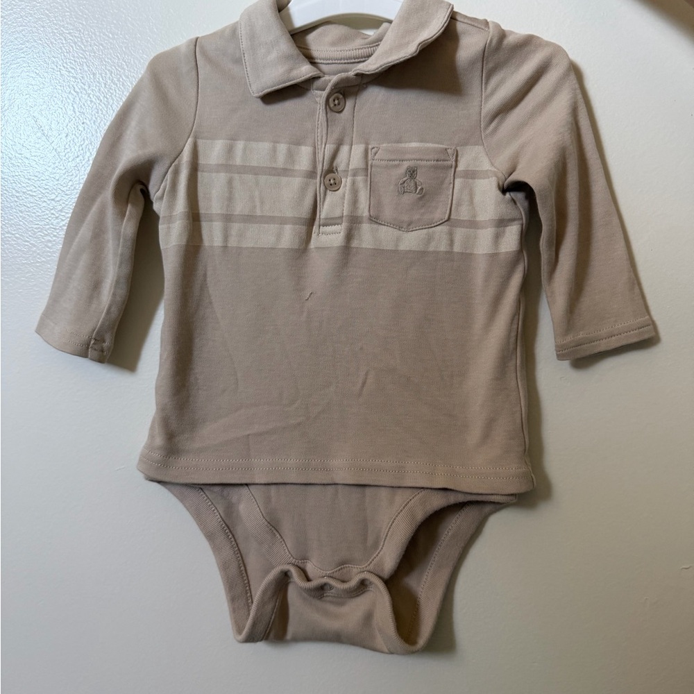 Tan Long Sleeve Baby Bodysuit